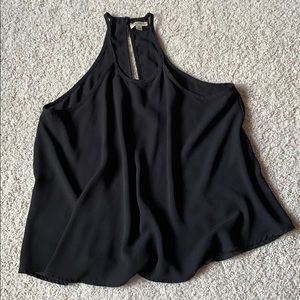 Lily White Black High Neck Button Closure Tank Top